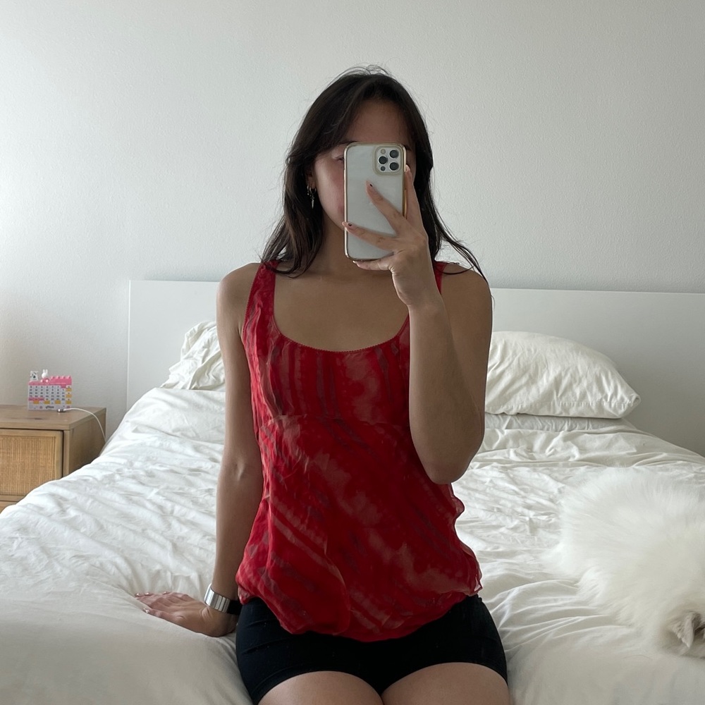 Red vintage silk tank top blouse